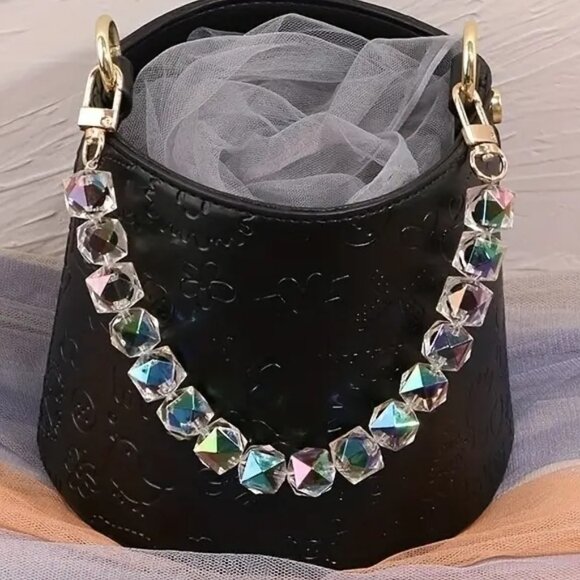 Private Label Handbags - Acrylic Multi-Sided Diamond Bead Chain - Rainbow Iridescent Bag Charm / Extender